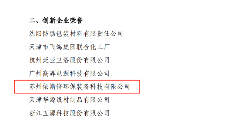 依斯倍獲得中國表面工程協(xié)會“創(chuàng)新企業(yè)”榮譽稱號